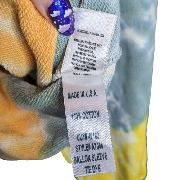 AGOLDE Balloon Sleeve Tie-Dye Sweatshirt Cropped Yellow Blue Small A7044 - Picture 5 of 6